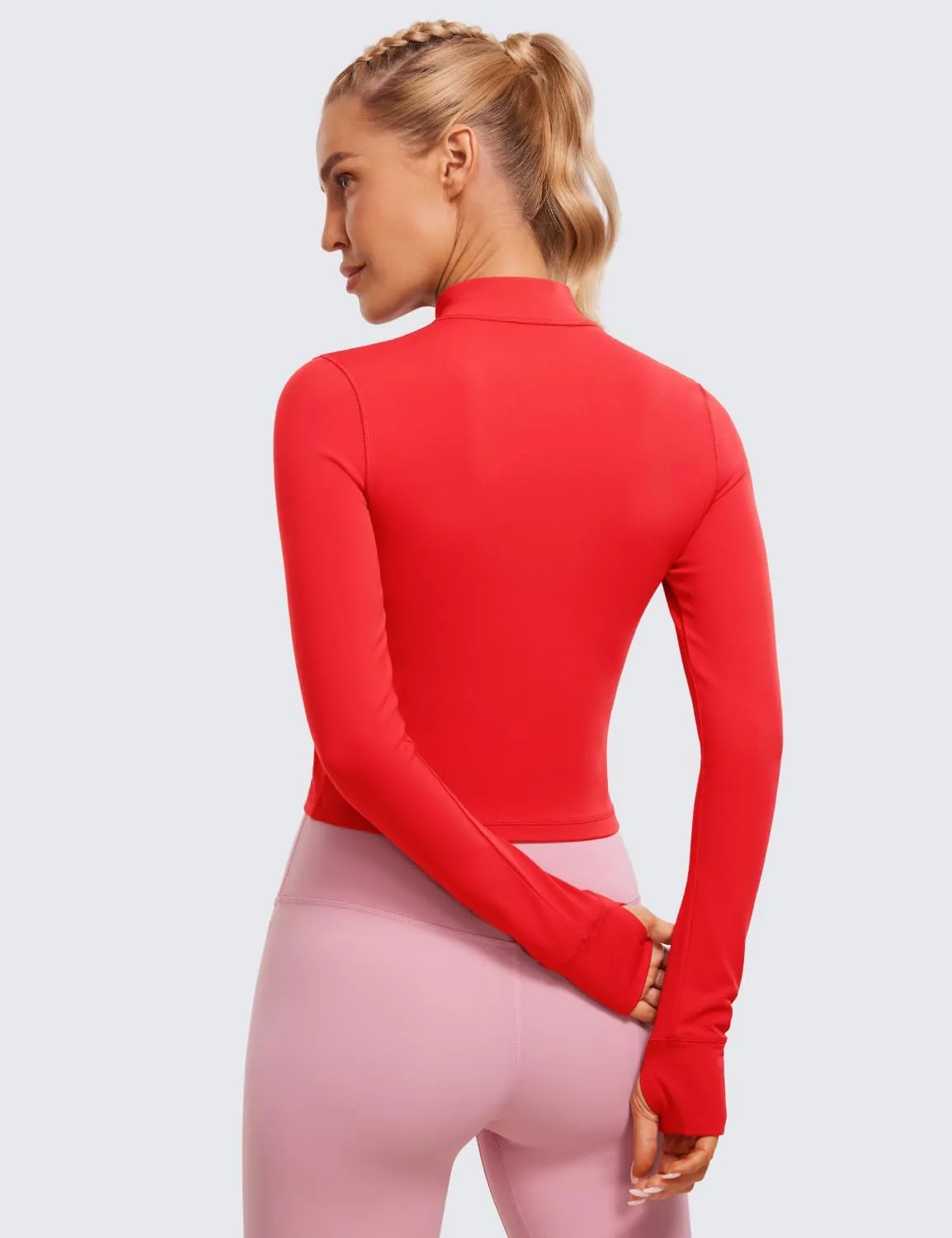 CRZ YOGA Womens Butterluxe Full Zip Cropped Workout Jacket Slim Fit Lightweight Athletic Yoga Tops with Thumb Holes