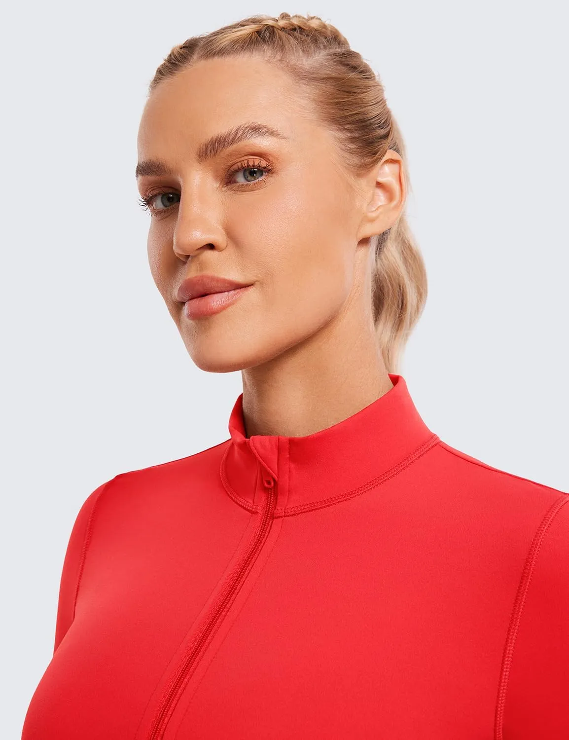 CRZ YOGA Womens Butterluxe Full Zip Cropped Workout Jacket Slim Fit Lightweight Athletic Yoga Tops with Thumb Holes