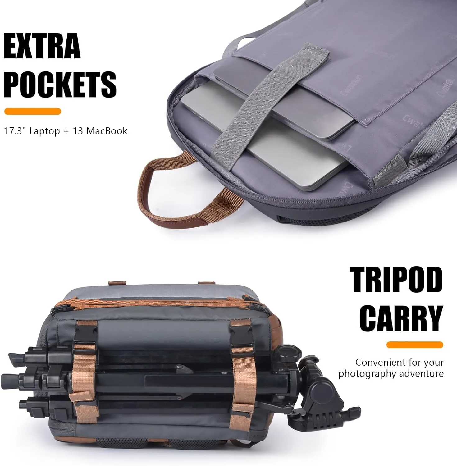 Cwatcun Outdoor Camera Backpack Waterproof Anti-Theft Camera Bag, Photography Travel Camera Case with Tripod Holder, 17.3" Laptop Compartment for Canon Nikon Sony SLR DSLR Camera, Lens and Accessories