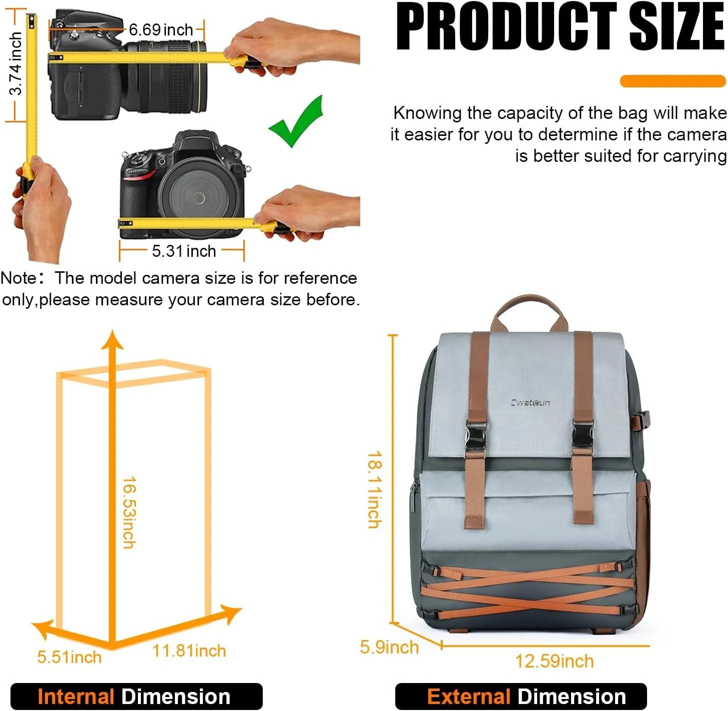 Cwatcun Outdoor Camera Backpack Waterproof Anti-Theft Camera Bag, Photography Travel Camera Case with Tripod Holder, 17.3" Laptop Compartment for Canon Nikon Sony SLR DSLR Camera, Lens and Accessories