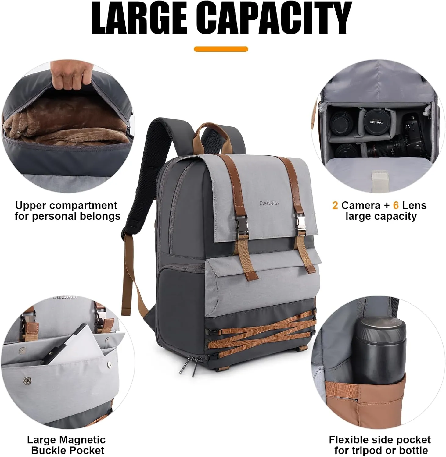 Cwatcun Outdoor Camera Backpack Waterproof Anti-Theft Camera Bag, Photography Travel Camera Case with Tripod Holder, 17.3" Laptop Compartment for Canon Nikon Sony SLR DSLR Camera, Lens and Accessories