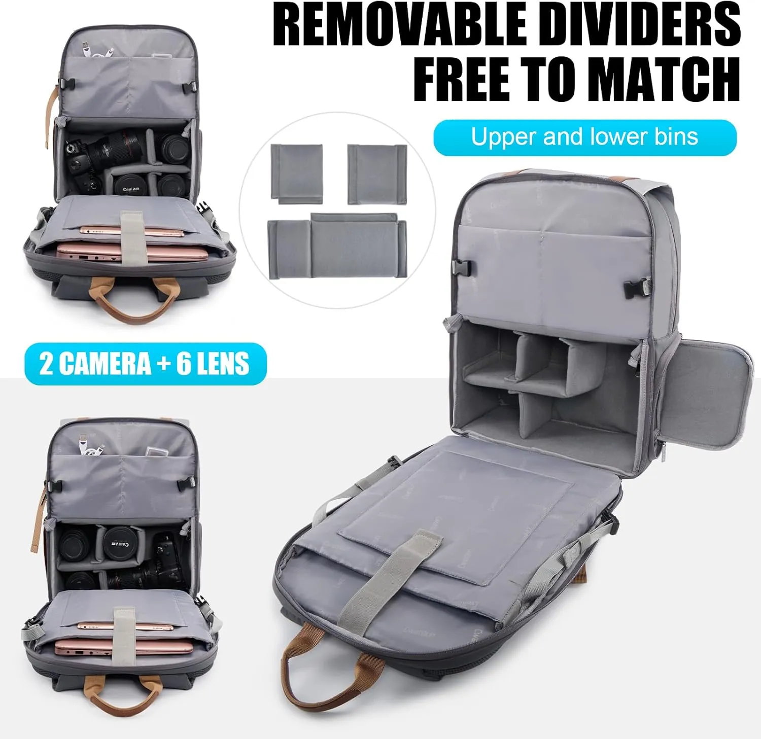 Cwatcun Outdoor Camera Backpack Waterproof Anti-Theft Camera Bag, Photography Travel Camera Case with Tripod Holder, 17.3" Laptop Compartment for Canon Nikon Sony SLR DSLR Camera, Lens and Accessories