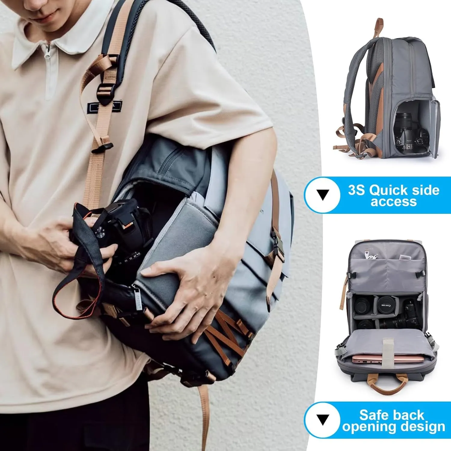 Cwatcun Outdoor Camera Backpack Waterproof Anti-Theft Camera Bag, Photography Travel Camera Case with Tripod Holder, 17.3" Laptop Compartment for Canon Nikon Sony SLR DSLR Camera, Lens and Accessories