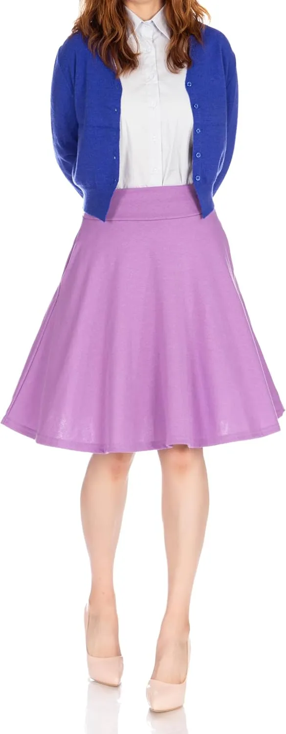 Dani's Choice High-Waisted Cotton Blend Skirt with Pockets - Knee Length A-line Flare for Business and Casual Wear