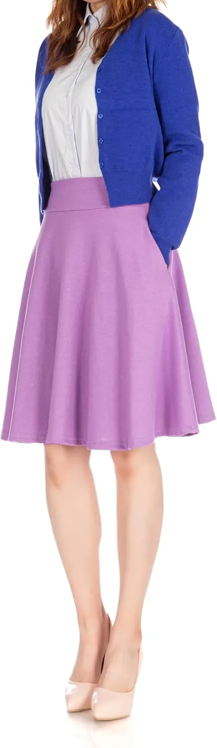 Dani's Choice High-Waisted Cotton Blend Skirt with Pockets - Knee Length A-line Flare for Business and Casual Wear