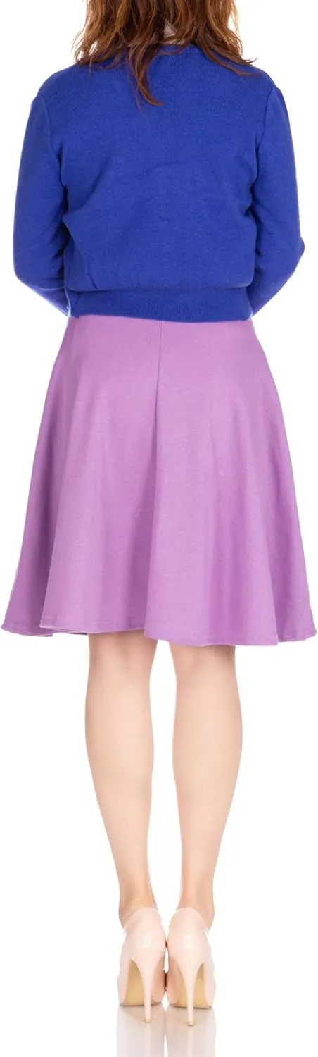 Dani's Choice High-Waisted Cotton Blend Skirt with Pockets - Knee Length A-line Flare for Business and Casual Wear
