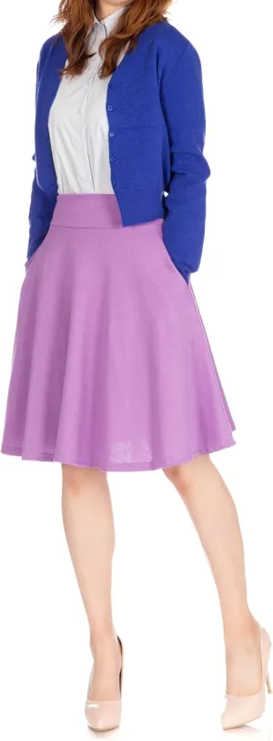 Dani's Choice High-Waisted Cotton Blend Skirt with Pockets - Knee Length A-line Flare for Business and Casual Wear