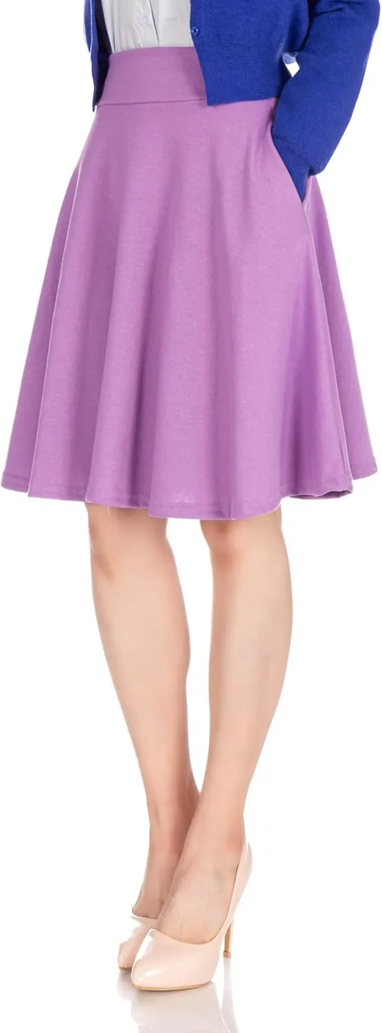 Dani's Choice High-Waisted Cotton Blend Skirt with Pockets - Knee Length A-line Flare for Business and Casual Wear