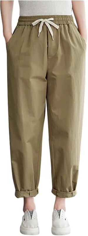 DASAYO Womens Linen Pants Drawstring Elastic Waist Straight Leg Casual Trousers with Pockets Spring Summer Clothes Fashion
