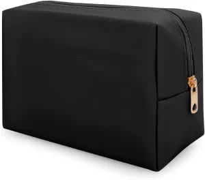 DOB SECHS PU Leather Cosmetic Bag Portable Toiletry Bag for Daily Use Cosmetic Organizer Water-resistant Make up Organizer Light Weight Travel Makeup Bag Cosmetic Pouch (Black, L)