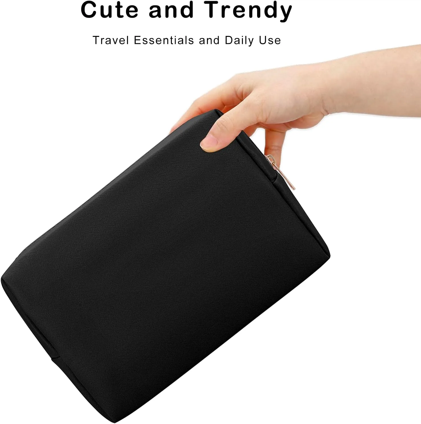 DOB SECHS PU Leather Cosmetic Bag Portable Toiletry Bag for Daily Use Cosmetic Organizer Water-resistant Make up Organizer Light Weight Travel Makeup Bag Cosmetic Pouch (Black, L)