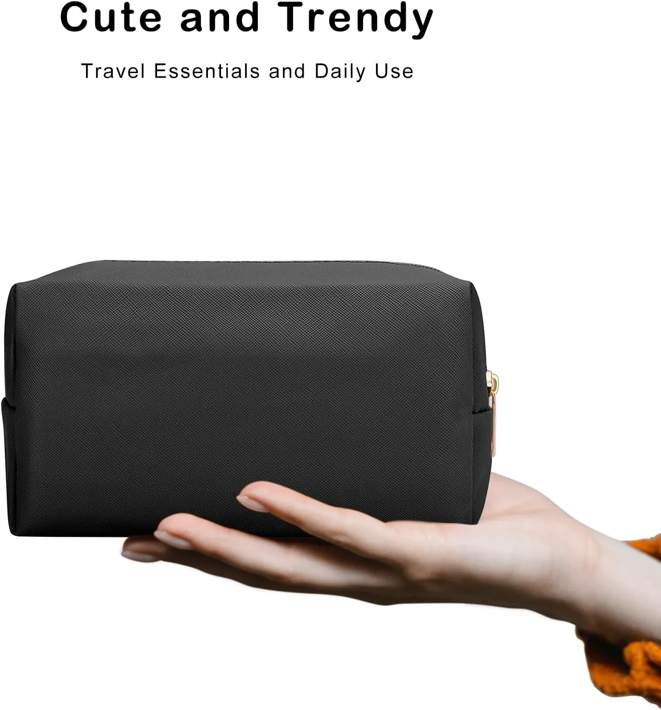 DOB SECHS PU Leather Cosmetic Bag Portable Toiletry Bag for Daily Use Cosmetic Organizer Water-resistant Make up Organizer Light Weight Travel Makeup Bag Cosmetic Pouch (Black, S)