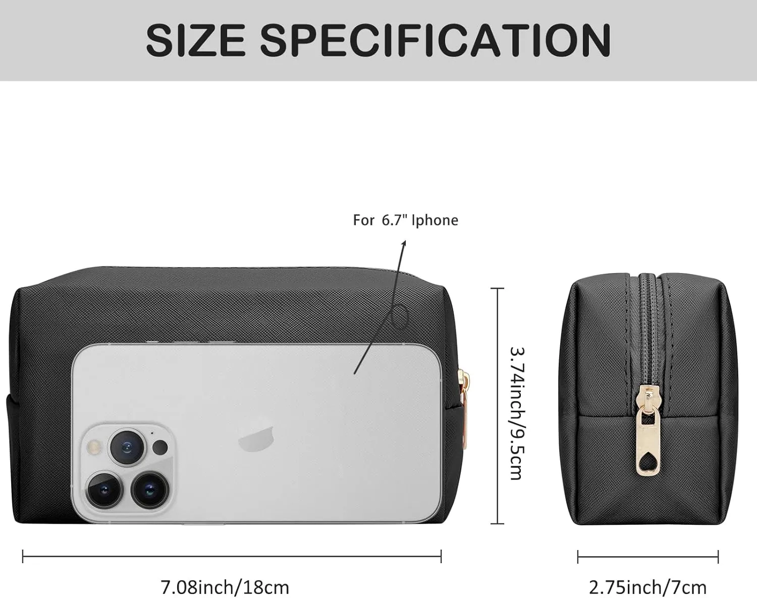 DOB SECHS PU Leather Cosmetic Bag Portable Toiletry Bag for Daily Use Cosmetic Organizer Water-resistant Make up Organizer Light Weight Travel Makeup Bag Cosmetic Pouch (Black, S)