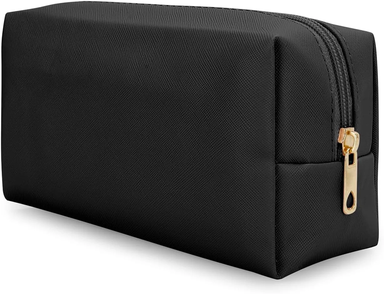 DOB SECHS PU Leather Cosmetic Bag Portable Toiletry Bag for Daily Use Cosmetic Organizer Water-resistant Make up Organizer Light Weight Travel Makeup Bag Cosmetic Pouch (Black, S)