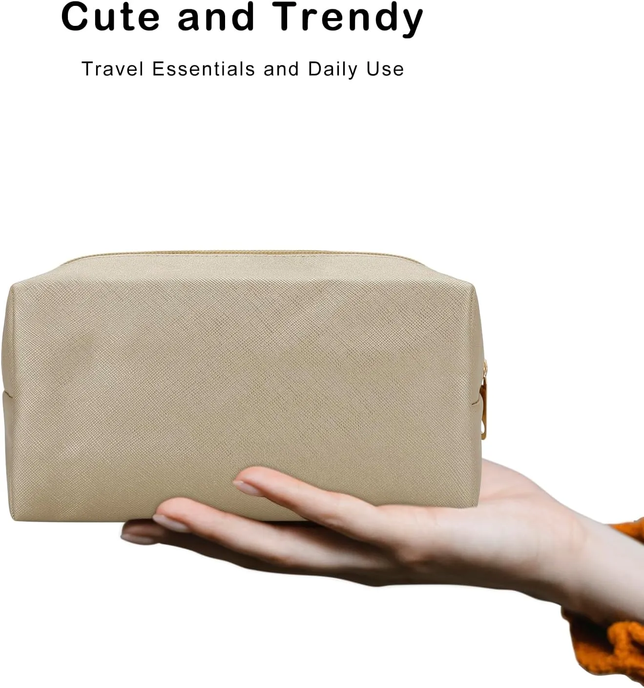 DOB SECHS PU Leather Cosmetic Bag Portable Toiletry Bag for Daily Use Cosmetic Organizer Water-resistant Make up Organizer Light Weight Travel Makeup Bag Cosmetic Pouch (Golden, S)