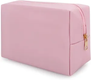 DOB SECHS PU Leather Cosmetic Bag Portable Toiletry Bag for Daily Use Cosmetic Organizer Water-resistant Make up Organizer Light Weight Travel Makeup Bag Cosmetic Pouch (Pink, L)