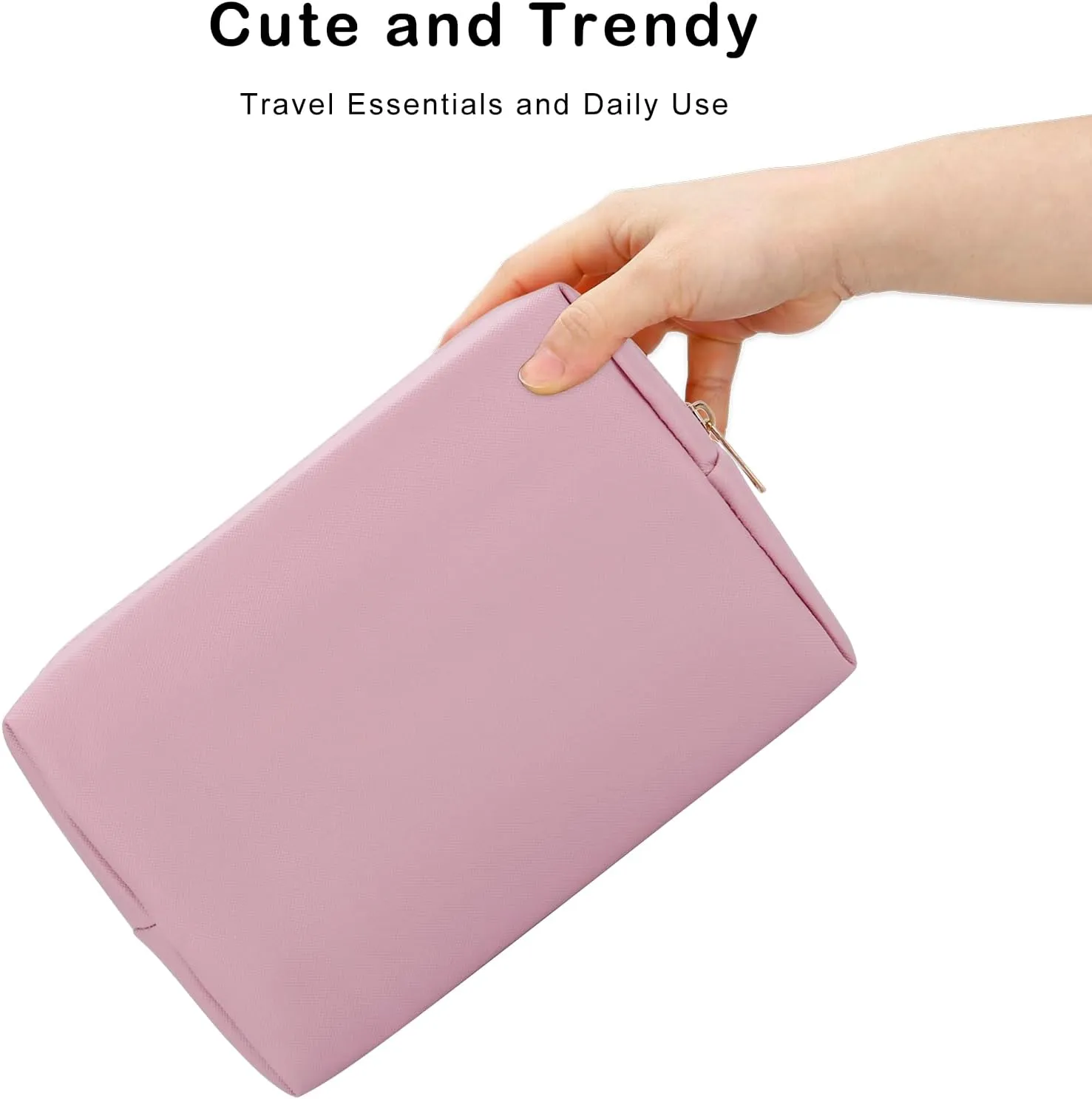 DOB SECHS PU Leather Cosmetic Bag Portable Toiletry Bag for Daily Use Cosmetic Organizer Water-resistant Make up Organizer Light Weight Travel Makeup Bag Cosmetic Pouch (Pink, L)