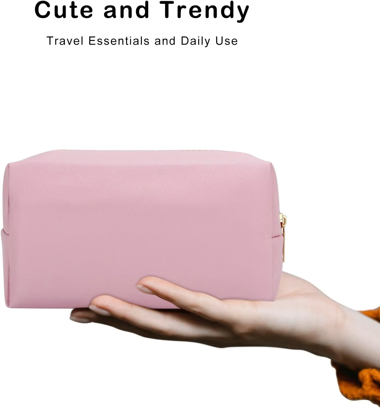 DOB SECHS PU Leather Cosmetic Bag Portable Toiletry Bag for Daily Use Cosmetic Organizer Water-resistant Make up Organizer Light Weight Travel Makeup Bag Cosmetic Pouch (Pink, S)