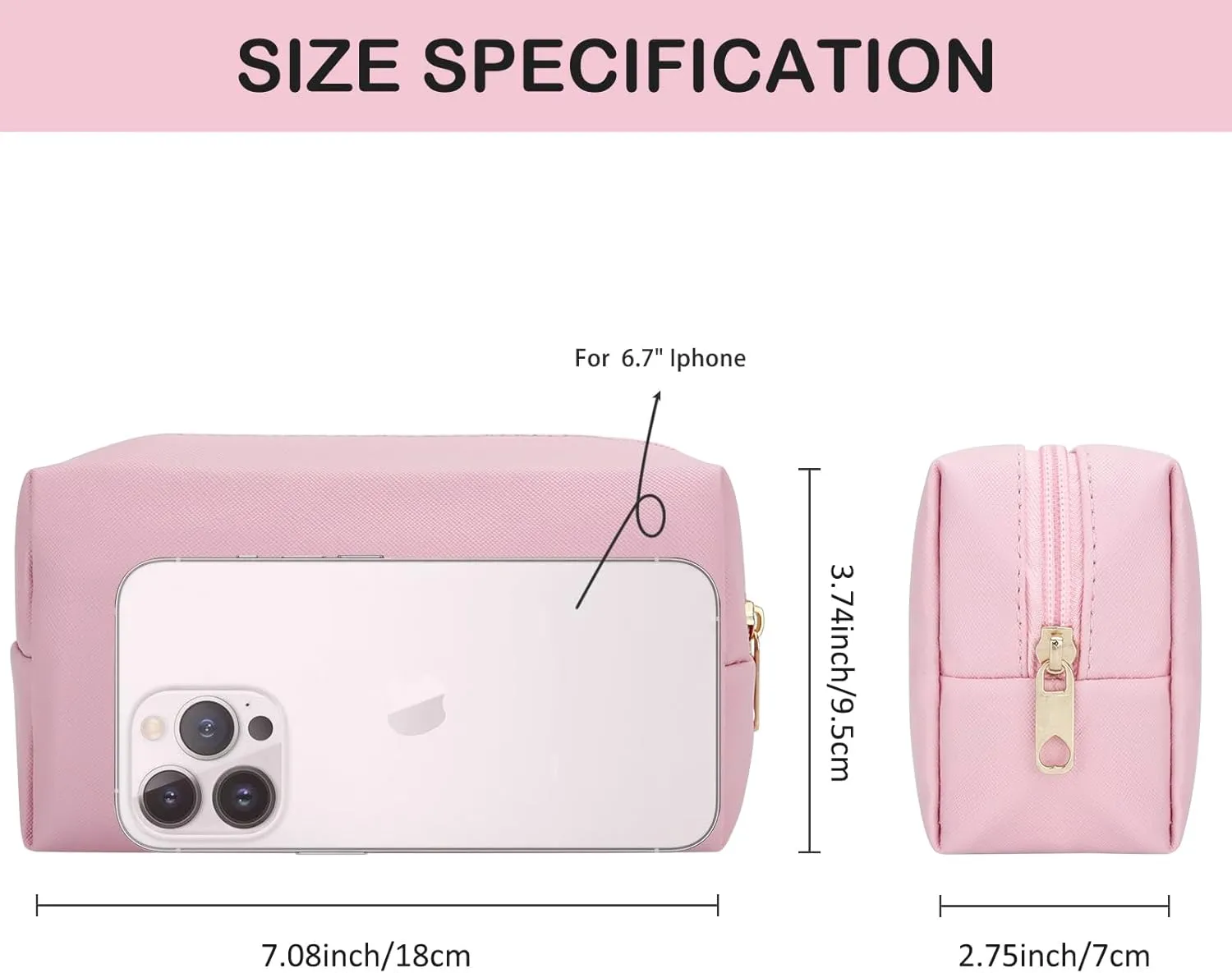 DOB SECHS PU Leather Cosmetic Bag Portable Toiletry Bag for Daily Use Cosmetic Organizer Water-resistant Make up Organizer Light Weight Travel Makeup Bag Cosmetic Pouch (Pink, S)