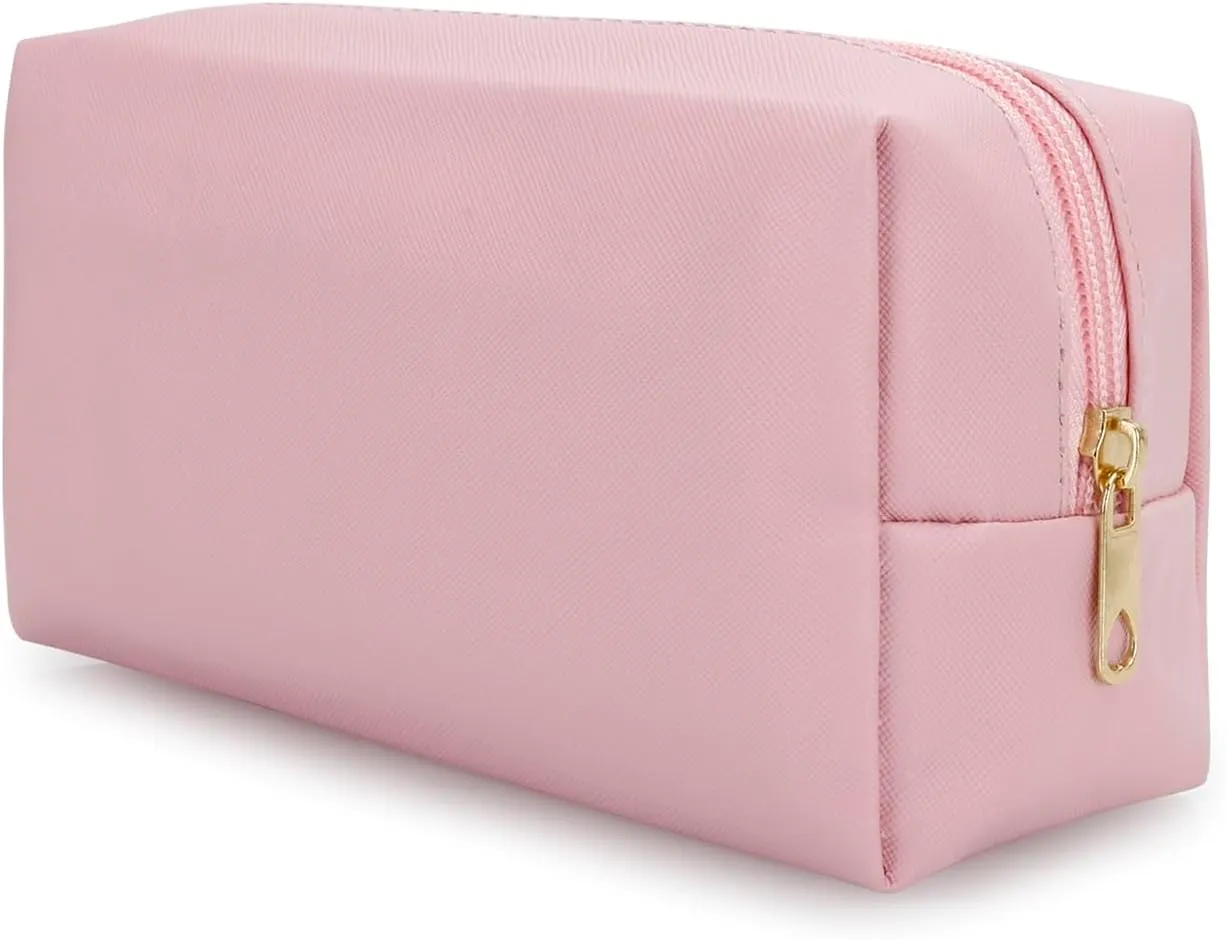 DOB SECHS PU Leather Cosmetic Bag Portable Toiletry Bag for Daily Use Cosmetic Organizer Water-resistant Make up Organizer Light Weight Travel Makeup Bag Cosmetic Pouch (Pink, S)