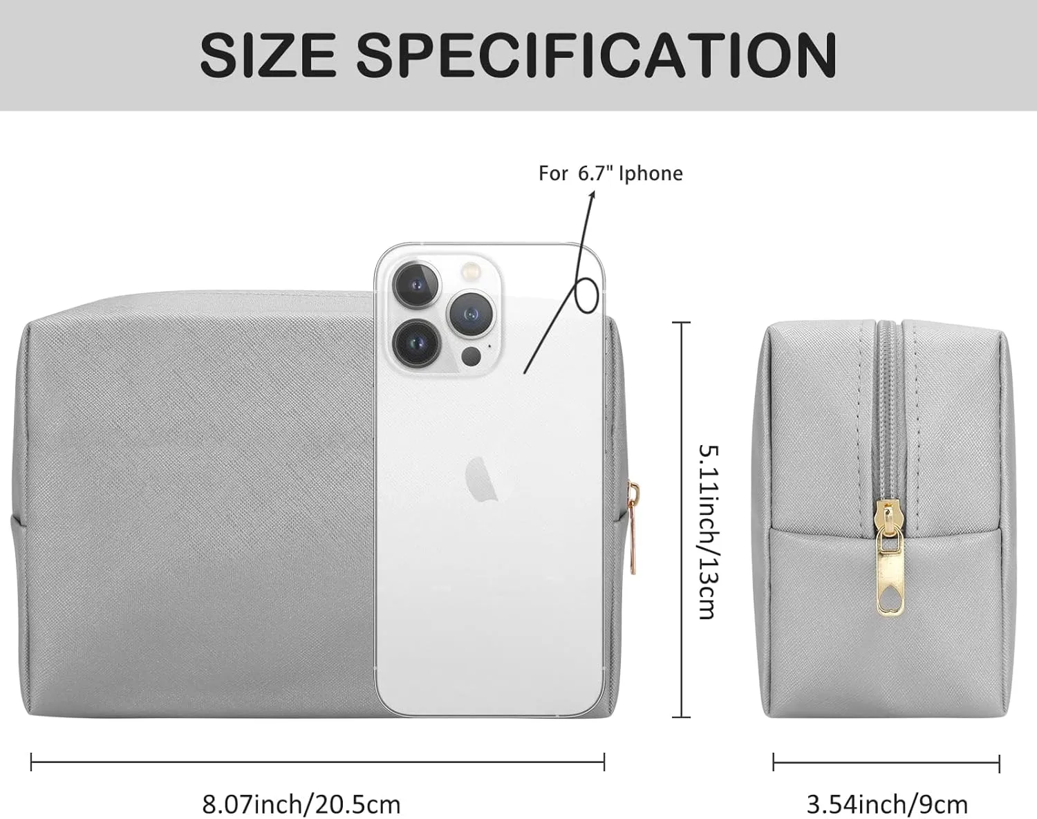 DOB SECHS PU Leather Cosmetic Bag Portable Toiletry Bag for Daily Use Cosmetic Organizer Water-resistant Make up Organizer Light Weight Travel Makeup Bag Cosmetic Pouch (Sliver, L)