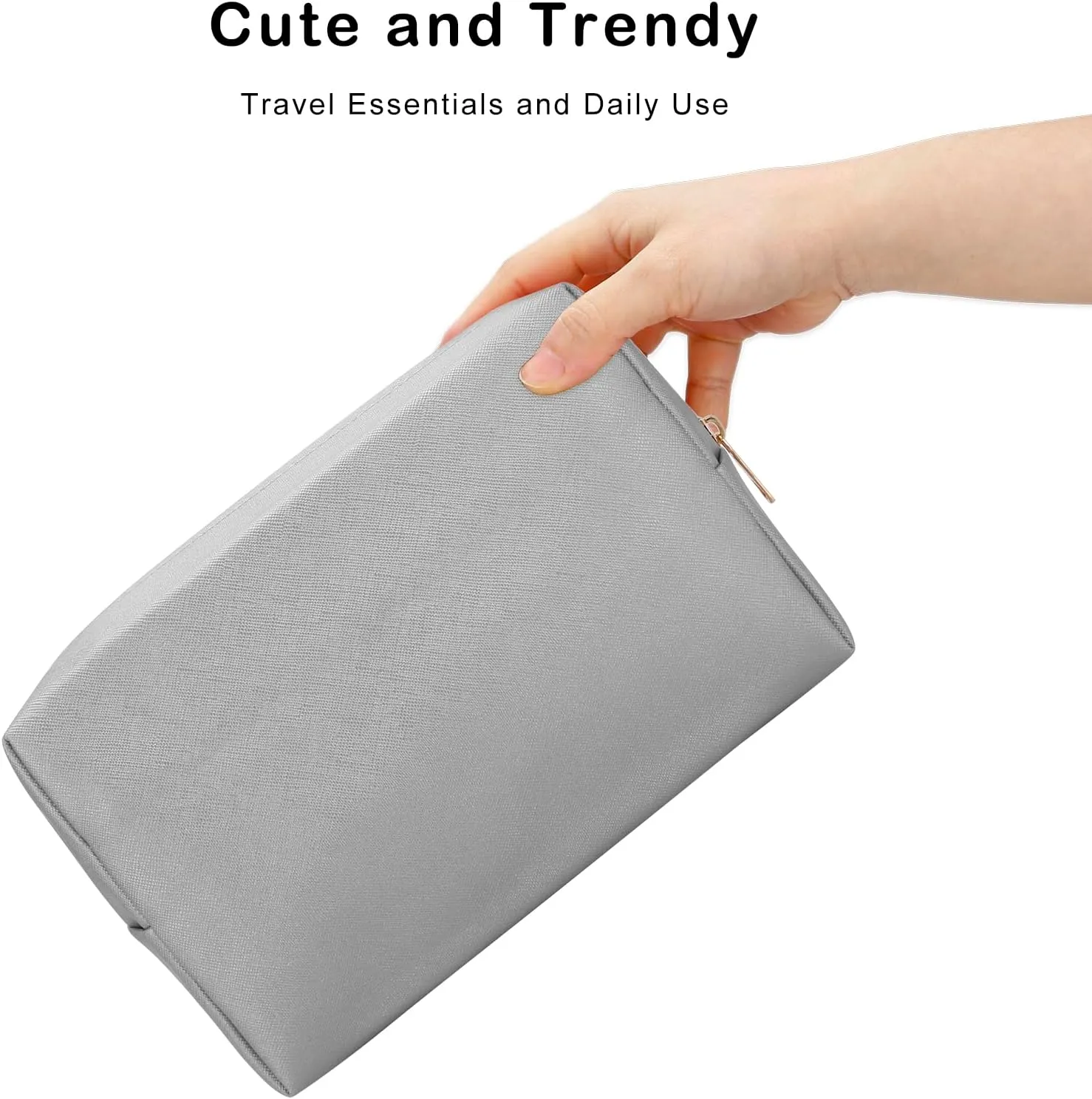 DOB SECHS PU Leather Cosmetic Bag Portable Toiletry Bag for Daily Use Cosmetic Organizer Water-resistant Make up Organizer Light Weight Travel Makeup Bag Cosmetic Pouch (Sliver, L)