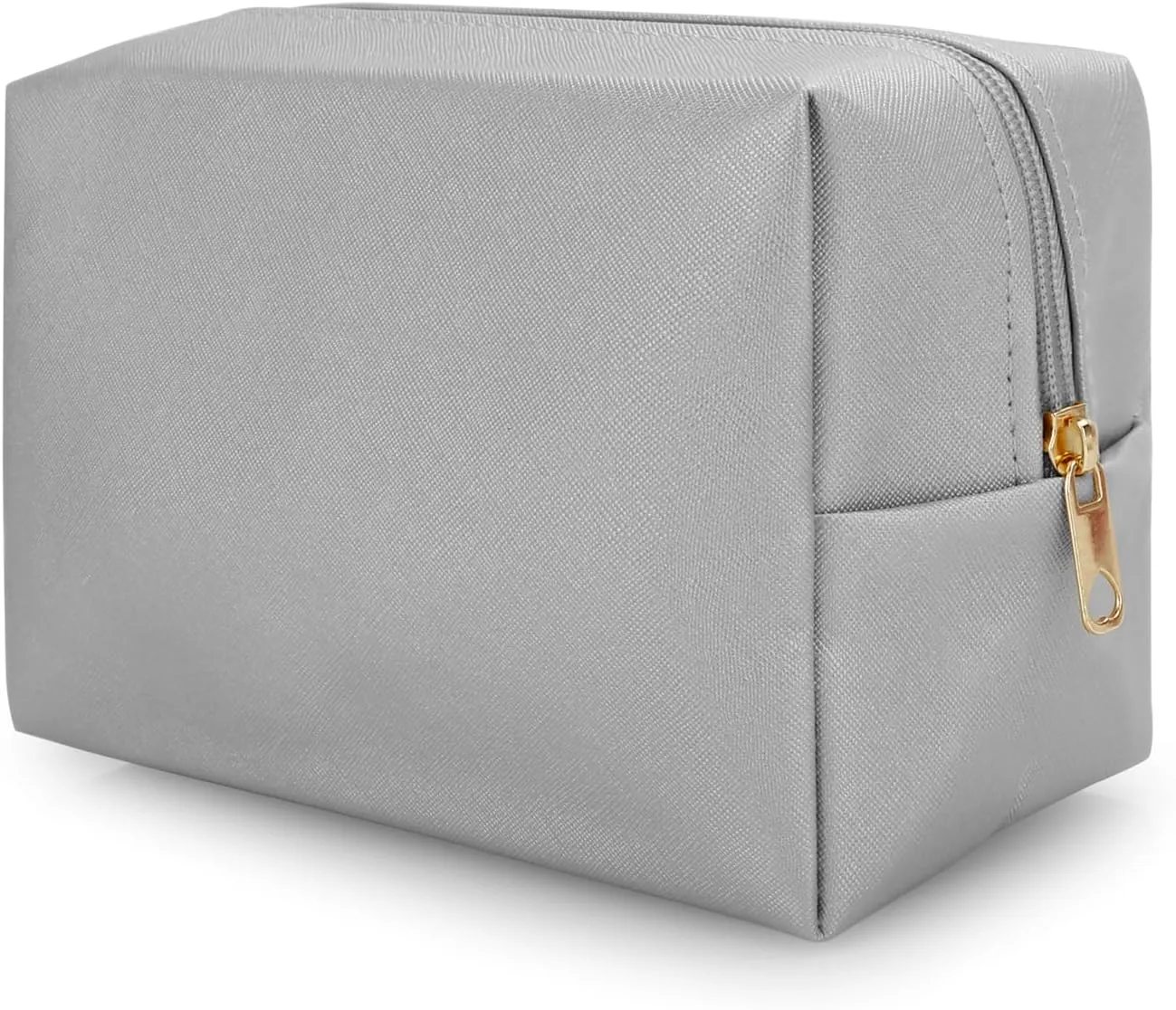 DOB SECHS PU Leather Cosmetic Bag Portable Toiletry Bag for Daily Use Cosmetic Organizer Water-resistant Make up Organizer Light Weight Travel Makeup Bag Cosmetic Pouch (Sliver, L)