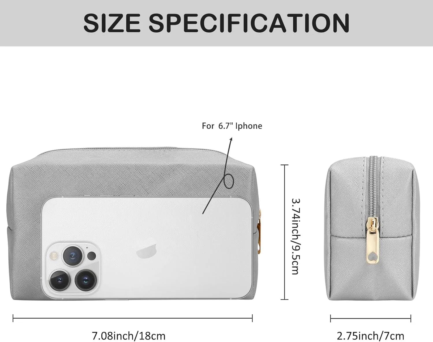 DOB SECHS PU Leather Cosmetic Bag Portable Toiletry Bag for Daily Use Cosmetic Organizer Water-resistant Make up Organizer Light Weight Travel Makeup Bag Cosmetic Pouch (Sliver, S)