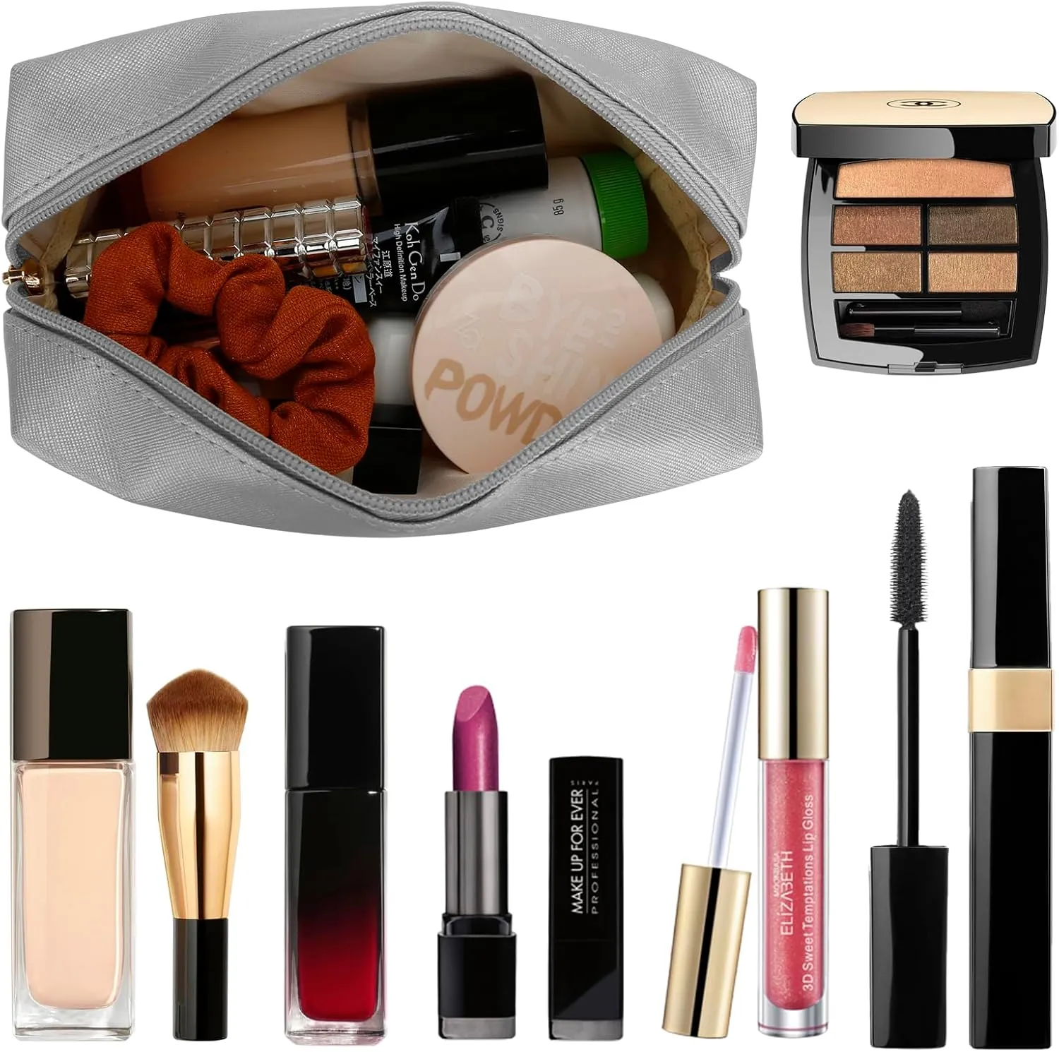 DOB SECHS PU Leather Cosmetic Bag Portable Toiletry Bag for Daily Use Cosmetic Organizer Water-resistant Make up Organizer Light Weight Travel Makeup Bag Cosmetic Pouch (Sliver, S)
