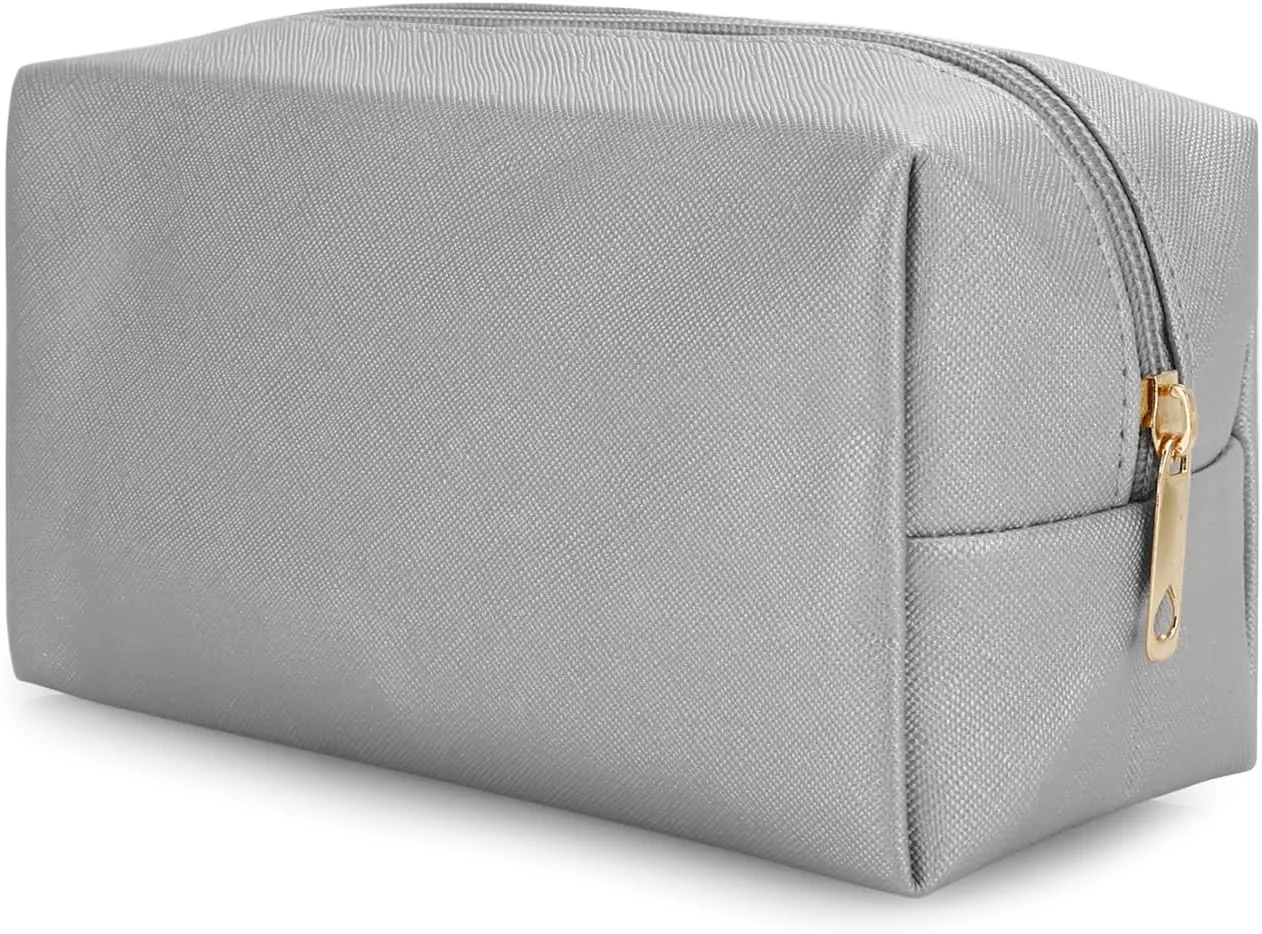 DOB SECHS PU Leather Cosmetic Bag Portable Toiletry Bag for Daily Use Cosmetic Organizer Water-resistant Make up Organizer Light Weight Travel Makeup Bag Cosmetic Pouch (Sliver, S)