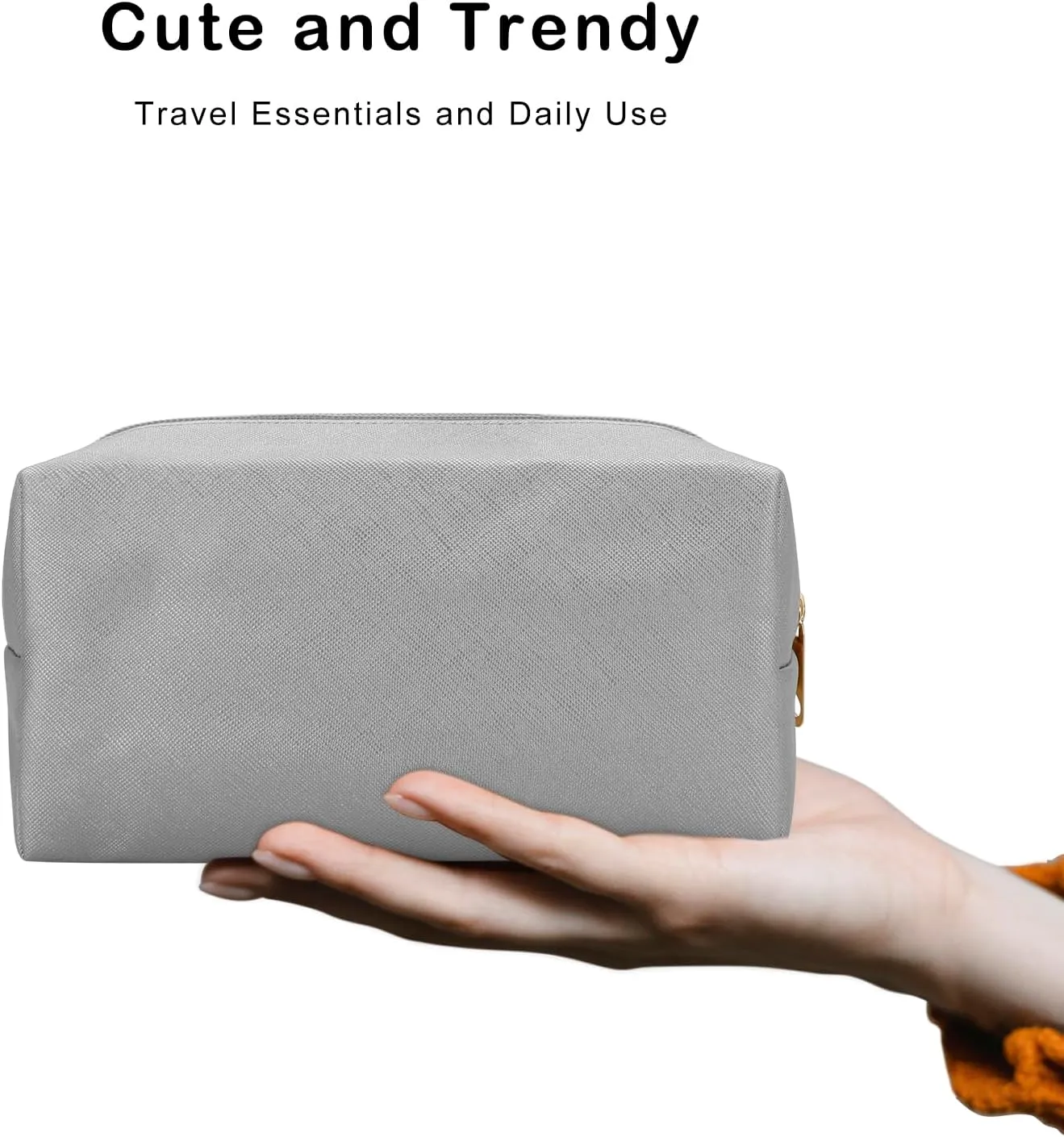DOB SECHS PU Leather Cosmetic Bag Portable Toiletry Bag for Daily Use Cosmetic Organizer Water-resistant Make up Organizer Light Weight Travel Makeup Bag Cosmetic Pouch (Sliver, S)