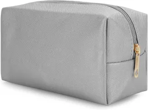 DOB SECHS PU Leather Cosmetic Bag Portable Toiletry Bag for Daily Use Cosmetic Organizer Water-resistant Make up Organizer Light Weight Travel Makeup Bag Cosmetic Pouch (Sliver, S)