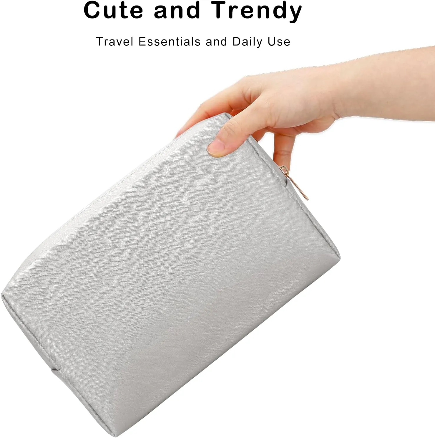 DOB SECHS PU Leather Cosmetic Bag Portable Toiletry Bag for Daily Use Cosmetic Organizer Water-resistant Make up Organizer Light Weight Travel Makeup Bag Cosmetic Pouch (White, L)