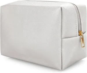 DOB SECHS PU Leather Cosmetic Bag Portable Toiletry Bag for Daily Use Cosmetic Organizer Water-resistant Make up Organizer Light Weight Travel Makeup Bag Cosmetic Pouch (White, L)