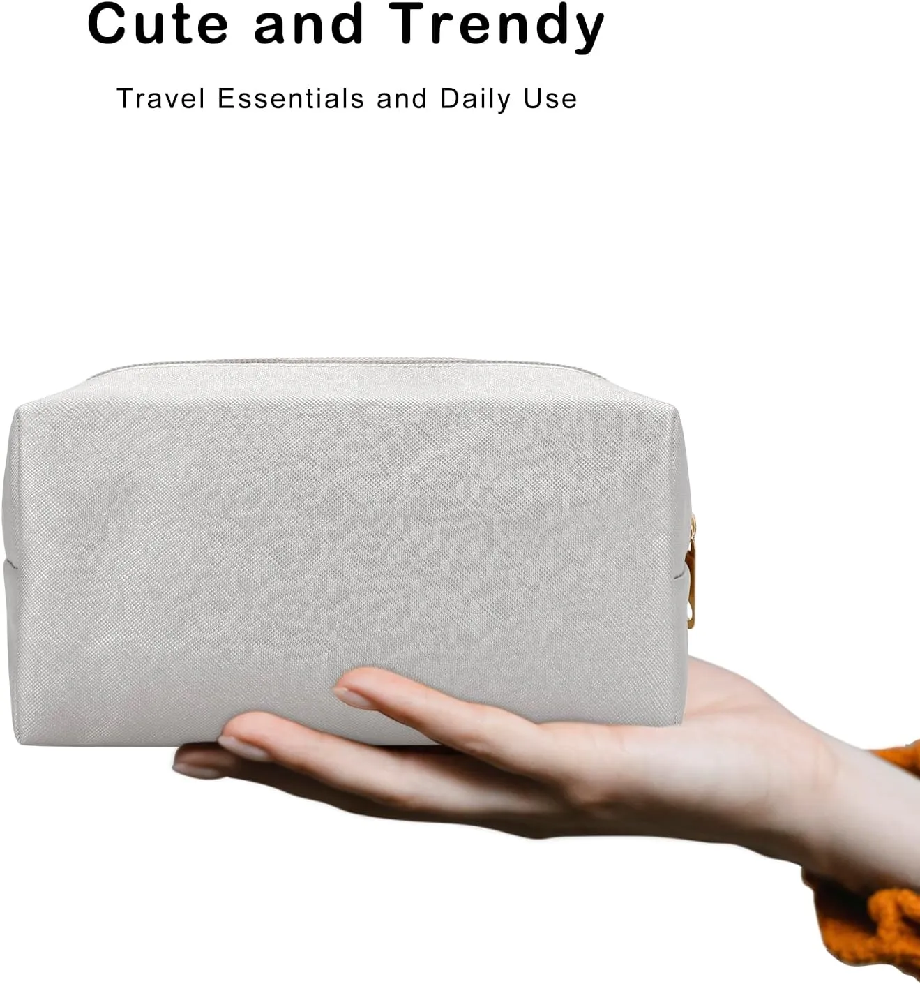 DOB SECHS PU Leather Cosmetic Bag Portable Toiletry Bag for Daily Use Cosmetic Organizer Water-resistant Make up Organizer Light Weight Travel Makeup Bag Cosmetic Pouch (White, S)
