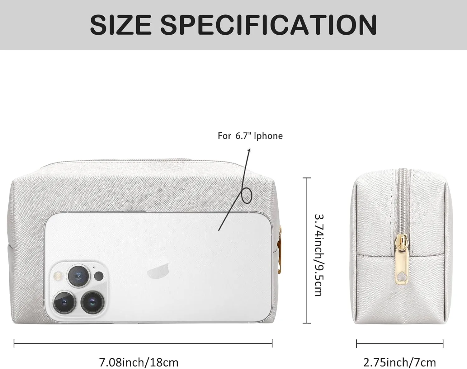 DOB SECHS PU Leather Cosmetic Bag Portable Toiletry Bag for Daily Use Cosmetic Organizer Water-resistant Make up Organizer Light Weight Travel Makeup Bag Cosmetic Pouch (White, S)