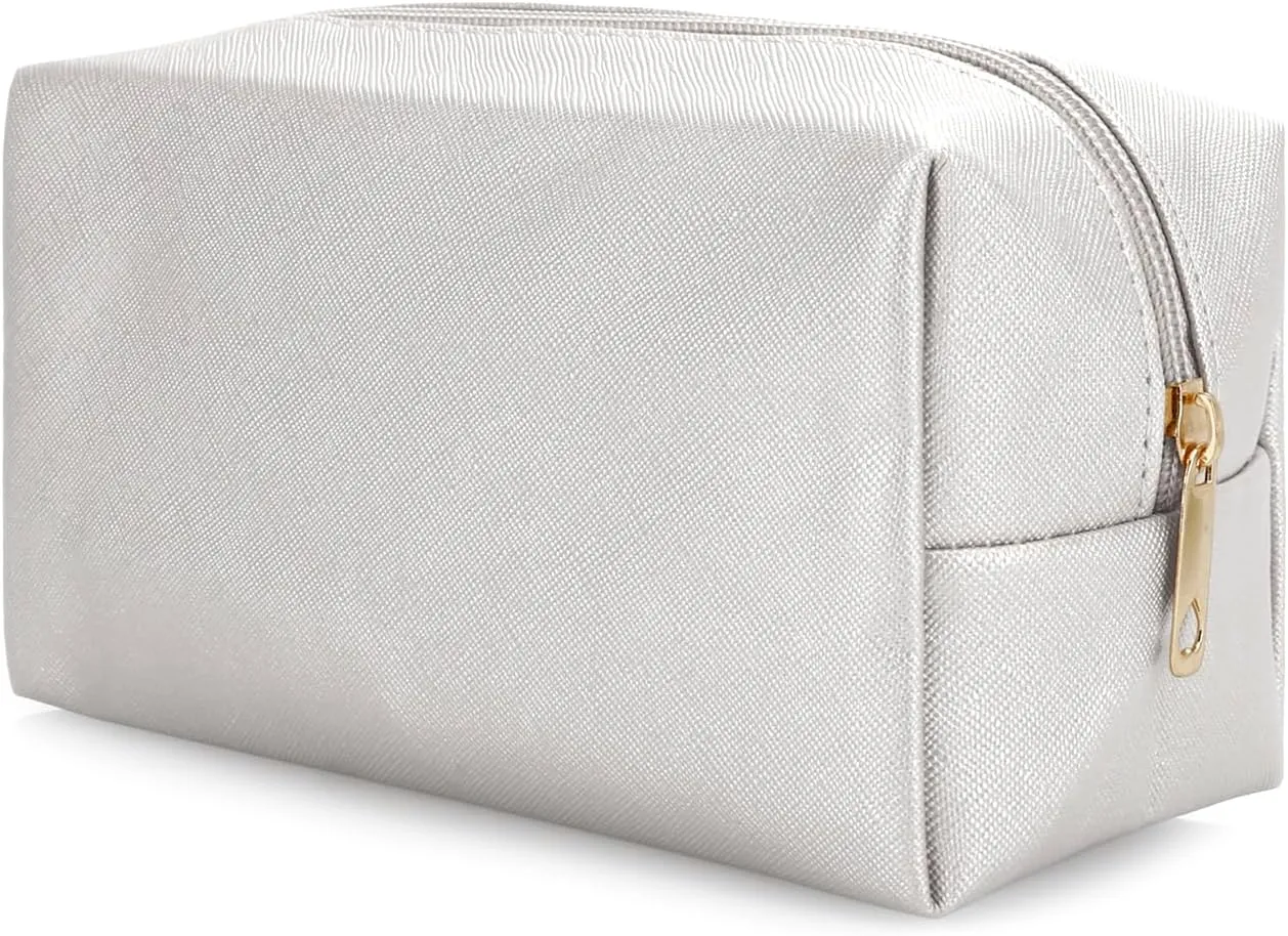 DOB SECHS PU Leather Cosmetic Bag Portable Toiletry Bag for Daily Use Cosmetic Organizer Water-resistant Make up Organizer Light Weight Travel Makeup Bag Cosmetic Pouch (White, S)