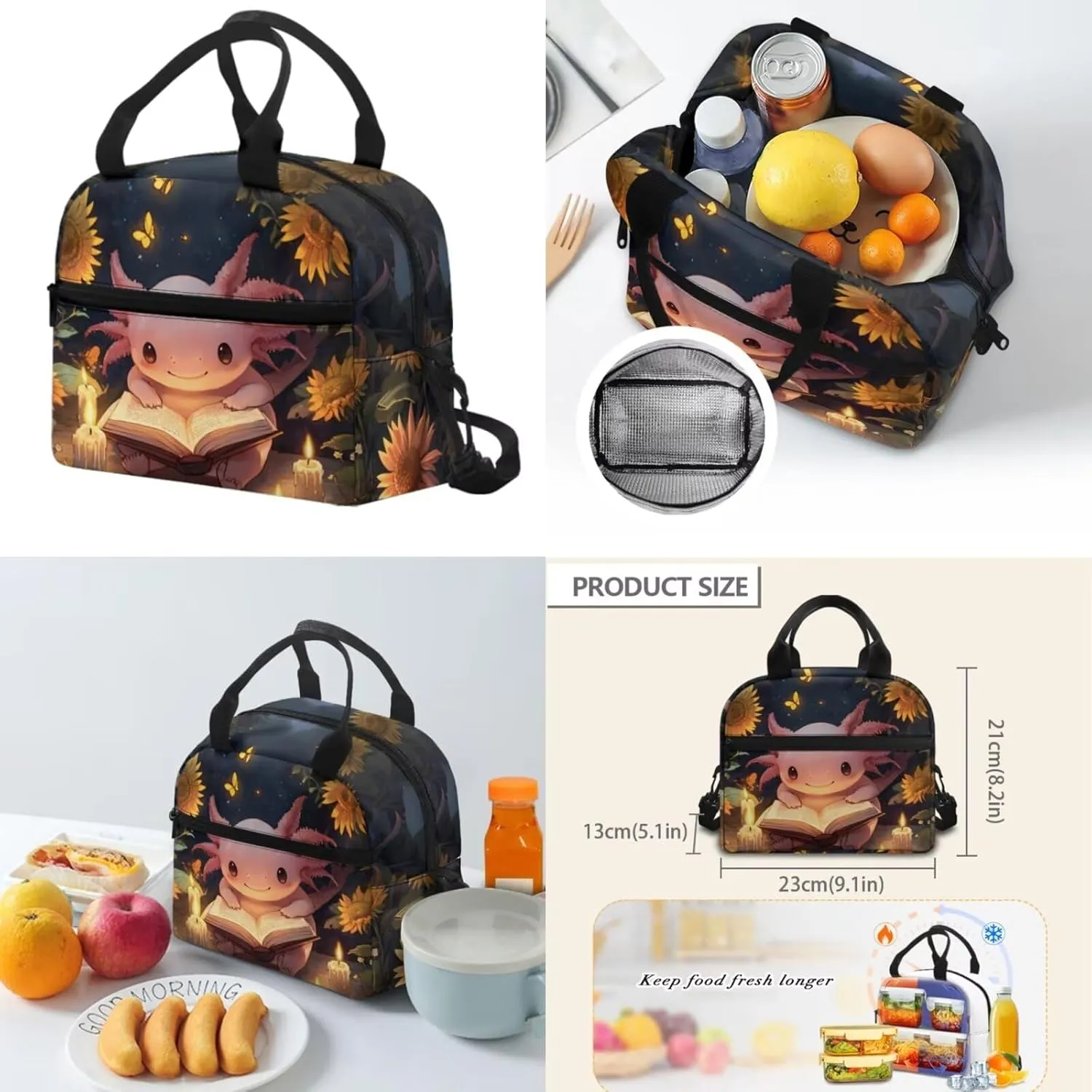 Doojoayie Axolotl Backpack and Lunch Box Set Boys School Bag 9-10 Years Cool Backpack for Girls Fashion School Supplies Light Weight & Skin-Friendly Fabric Bookbag
