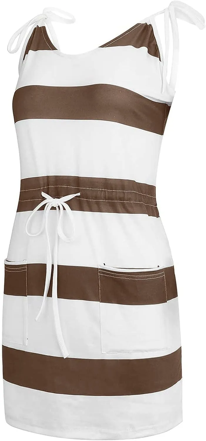Dresses for Women 2023, Trendy Striped Beach Cover Up Boho Mini Dress Summer Casual Tunic Dress with Pockets