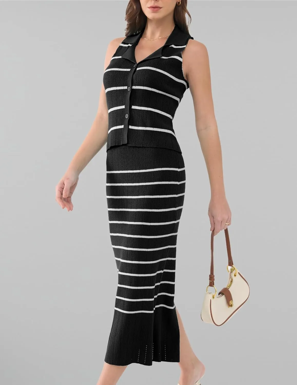 DRESSTELLS Women's 2 Piece Skirt Sets 2025 Summer Outfits Tank Tops and Long Skirts Bodycon Knit Dress Set