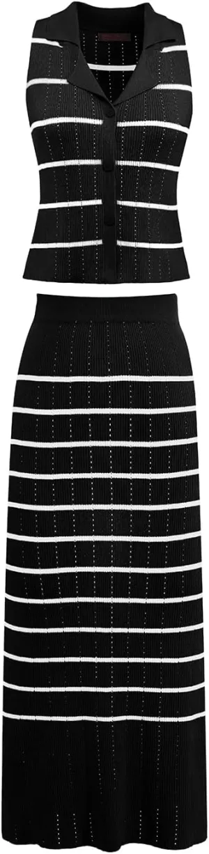 DRESSTELLS Women's 2 Piece Skirt Sets 2025 Summer Outfits Tank Tops and Long Skirts Bodycon Knit Dress Set