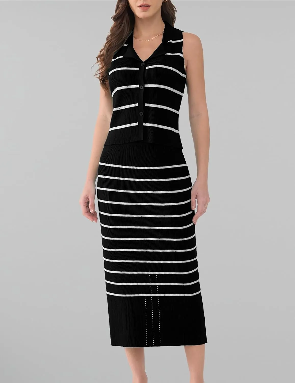 DRESSTELLS Women's 2 Piece Skirt Sets 2025 Summer Outfits Tank Tops and Long Skirts Bodycon Knit Dress Set