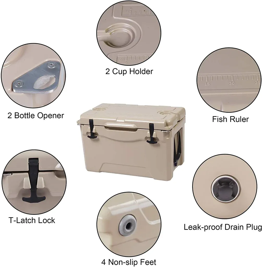 E-Macht 35Quart Rotomolded Insulated Coolers, 5 Days Retention, Heavy Duty Ice Chest for BBQ, Fishing, Drink, Beverage, Camping and Picnic