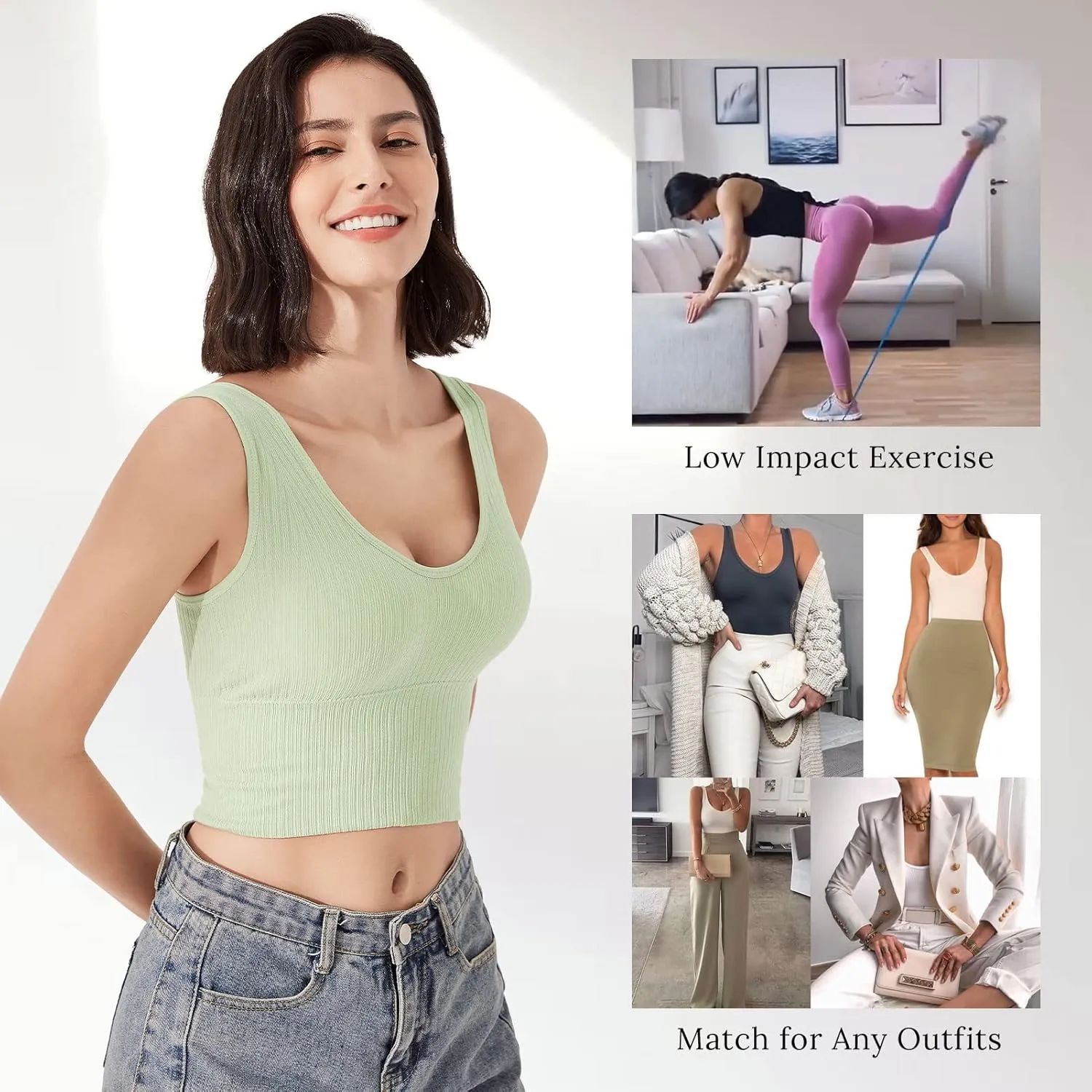 Eleplus 4 Pieces Comfy Cami Bra for Women Crop Top Yoga Bralette Longline Padded Lounge Bra Pack of 4
