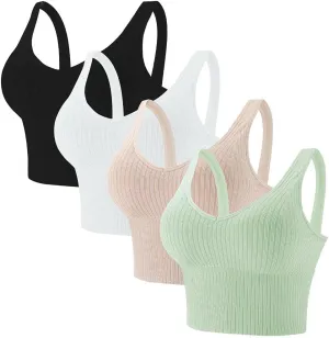 Eleplus 4 Pieces Comfy Cami Bra for Women Crop Top Yoga Bralette Longline Padded Lounge Bra Pack of 4