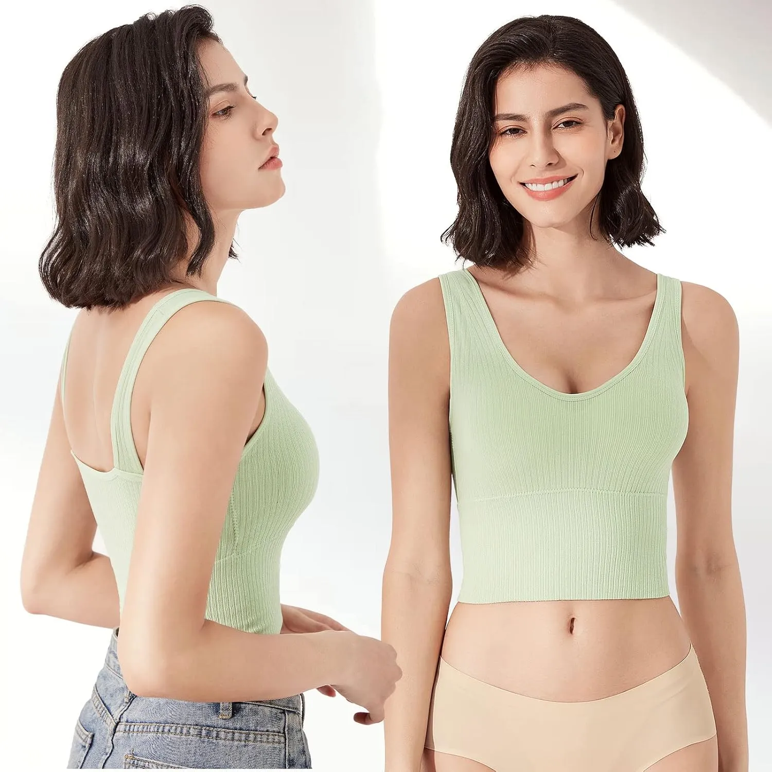 Eleplus 4 Pieces Comfy Cami Bra for Women Crop Top Yoga Bralette Longline Padded Lounge Bra Pack of 4