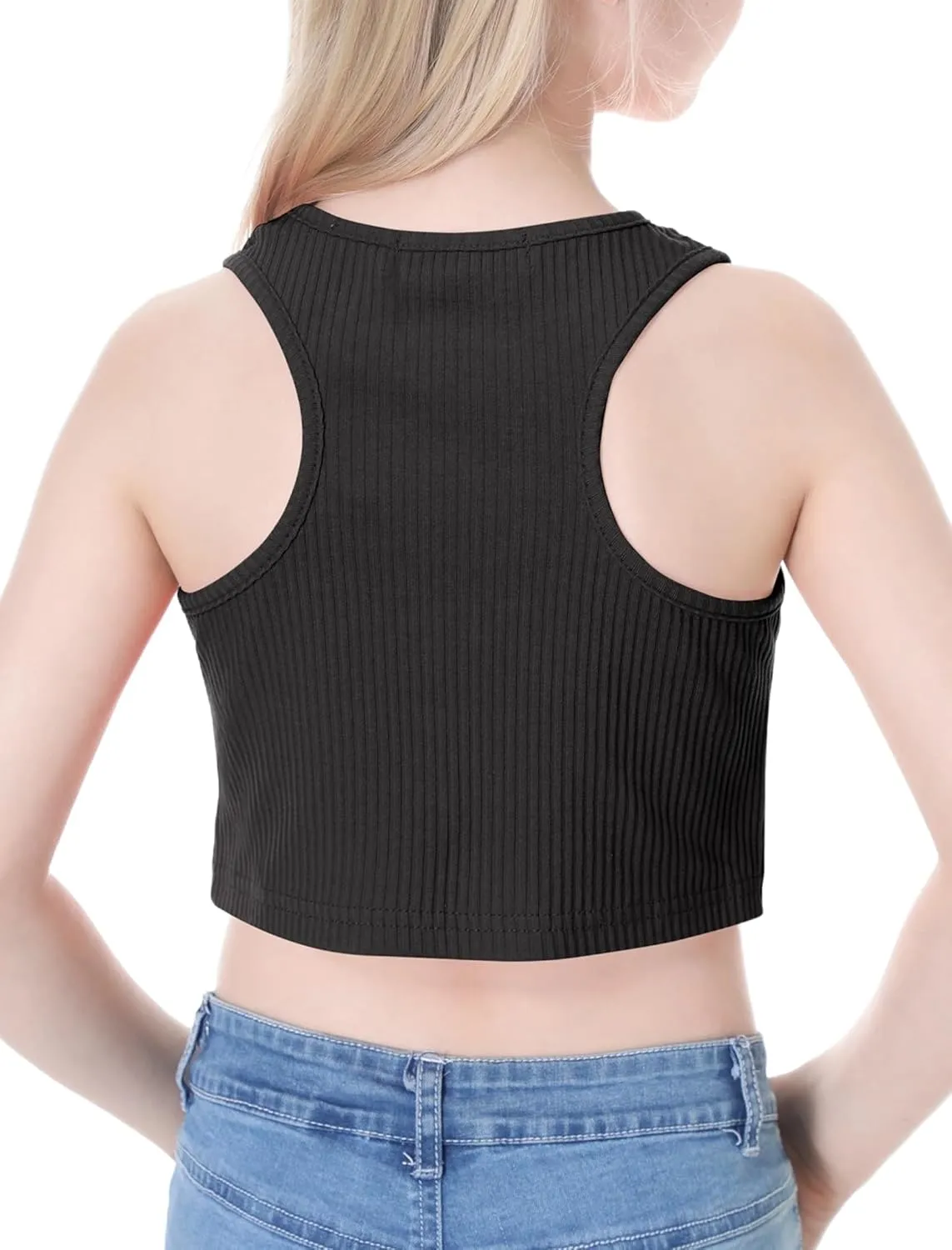 EXARUS Girl's Crop Tank Tops Dance Ribbed Knit Sleeveless Round Neck Racerback Casual Cute Cropped Top 6-12Y