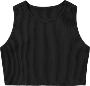 EXARUS Girl's Crop Tank Tops Dance Ribbed Knit Sleeveless Round Neck Racerback Casual Cute Cropped Top 6-12Y