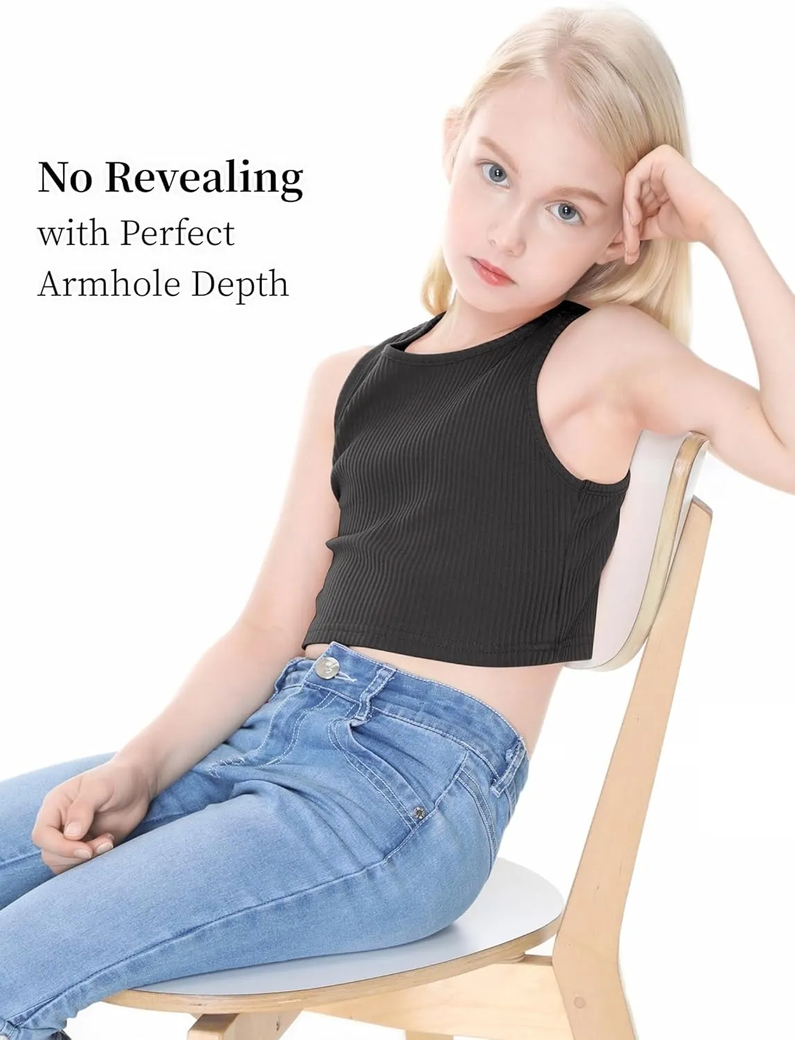 EXARUS Girl's Crop Tank Tops Dance Ribbed Knit Sleeveless Round Neck Racerback Casual Cute Cropped Top 6-12Y