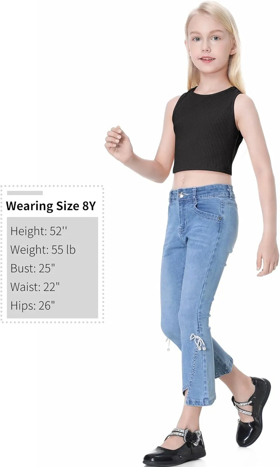 EXARUS Girl's Crop Tank Tops Dance Ribbed Knit Sleeveless Round Neck Racerback Casual Cute Cropped Top 6-12Y